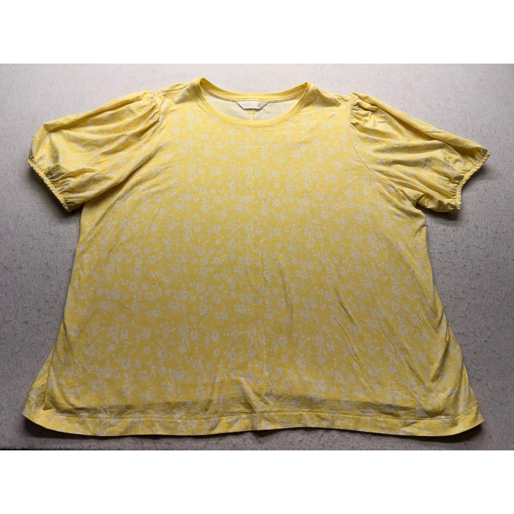 Lauren Conrad Yellow Floral Puff Sleeve Crew Neck Tee Top 2X 72867